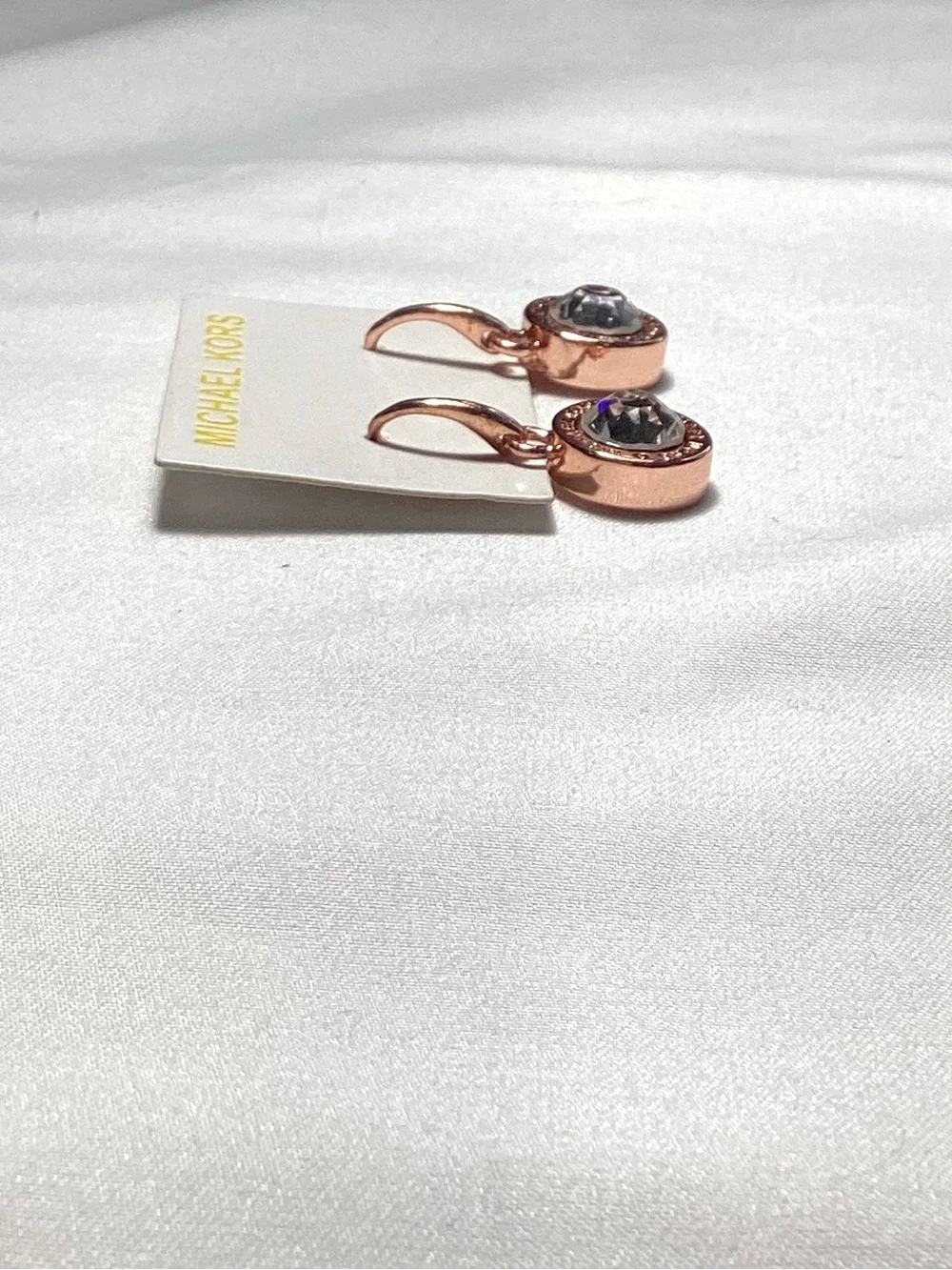 Michael Kors Brilliance Rose Gold Crystal Drop Earrings NWT w/MK Velvet Dust Bag